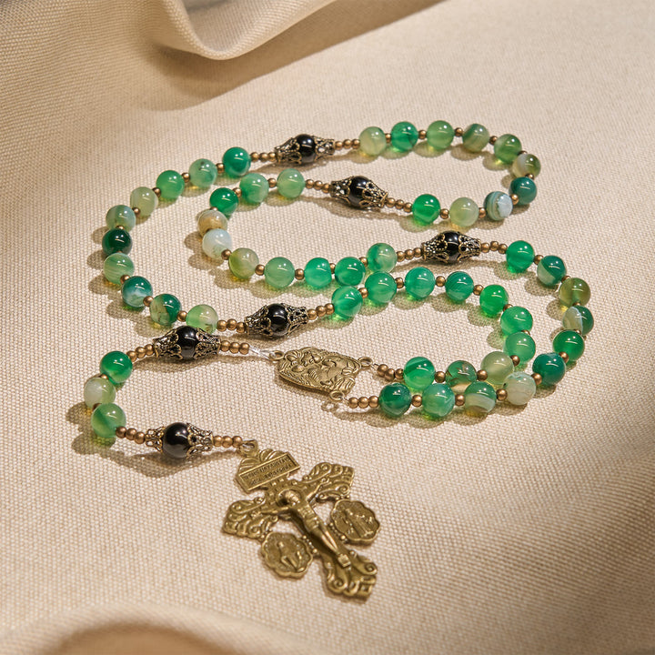 Christianartworkshop GEBETSVOLLER GLAUBE: Handgefertigter, exquisiter Rosenkranz aus grünem Achat mit Geschenkkarte - image 6
