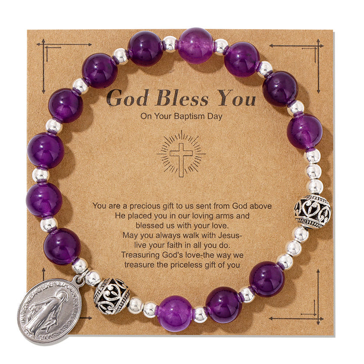 Christianartworkshop Mehrfarbiges Edelstein-Stretcharmband mit Wundermedaille: Einzigartige spirituelle Verbindung - Amethyst - image 10