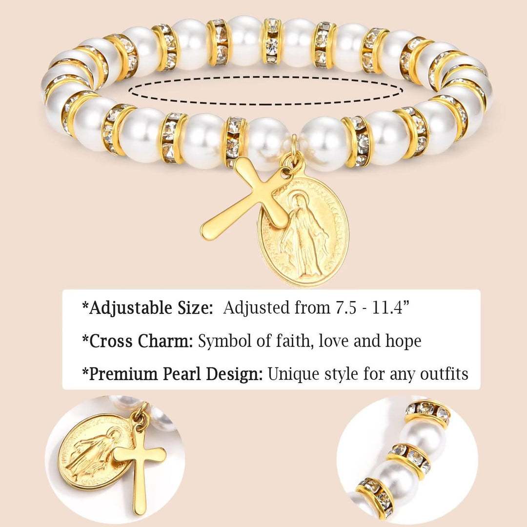 Christianartworkshop Modernes Perlenarmband mit goldener Wundertätiger Medaille & Segenskarte: Opulente Kommunion - image 6