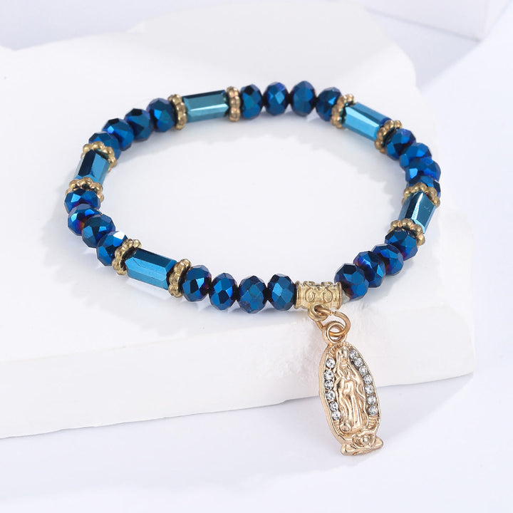 Romantisches, mehrfarbiges Armband aus klarem Kristall von Christianartworkshop mit goldener und diamantbesetzter Wundermedaille - Dunkelblau - image 2