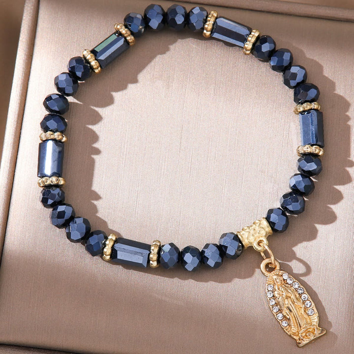 Romantisches, mehrfarbiges Armband aus klarem Kristall von Christianartworkshop mit goldener und diamantbesetzter Wundermedaille - Schwarz - image 3