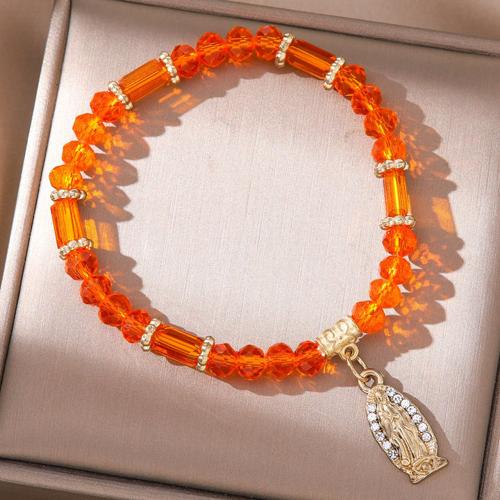 Romantisches, mehrfarbiges Armband aus klarem Kristall von Christianartworkshop mit goldener und diamantbesetzter Wundermedaille - Orange - image 4