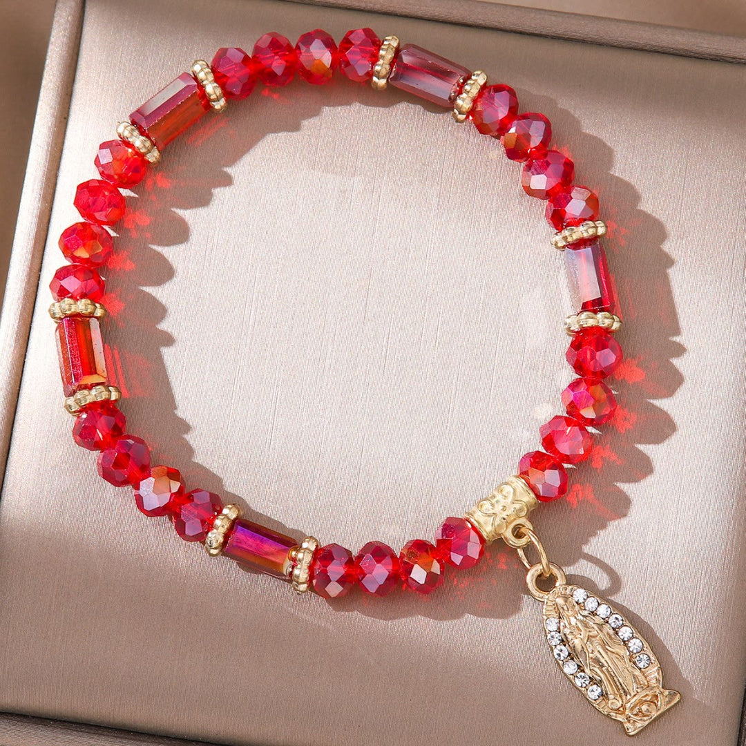 Romantisches, mehrfarbiges Armband aus klarem Kristall von Christianartworkshop mit goldener und diamantbesetzter Wundermedaille - Rot - image 5