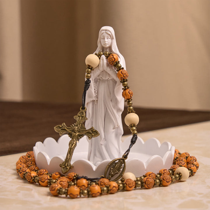 Christianartworkshop Exquisite Rosenperlen aus Holz mit bronzenem Kruzifix und Wundertätiger Medaille, Rosenkranz - image 6