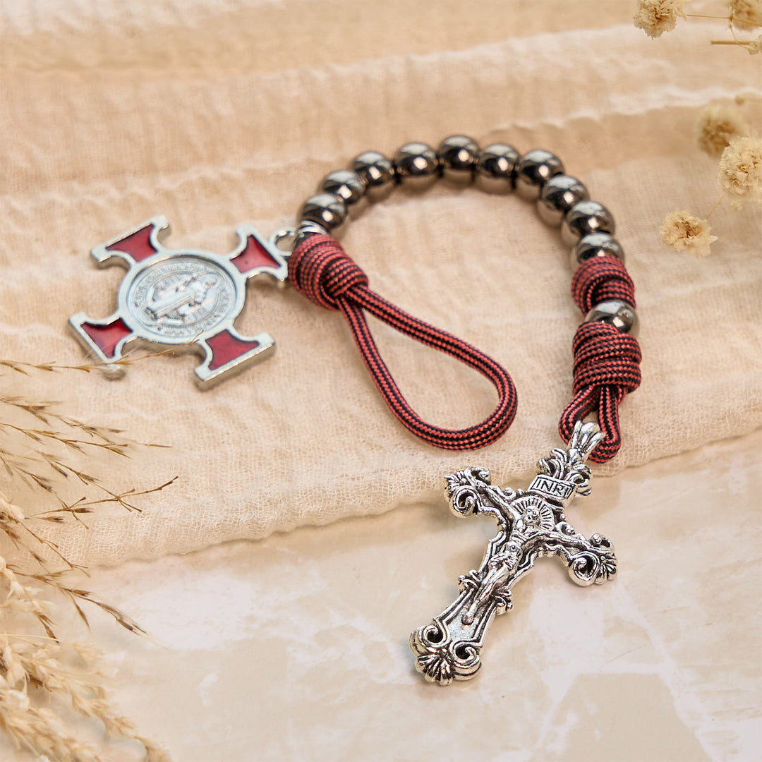 Christianartworkshop Tragbarer Paracord-Taschenrosenkranz für jeden Ort mit Kruzifix und Hl. Benedikt: Glaube für jeden Ort - image 4
