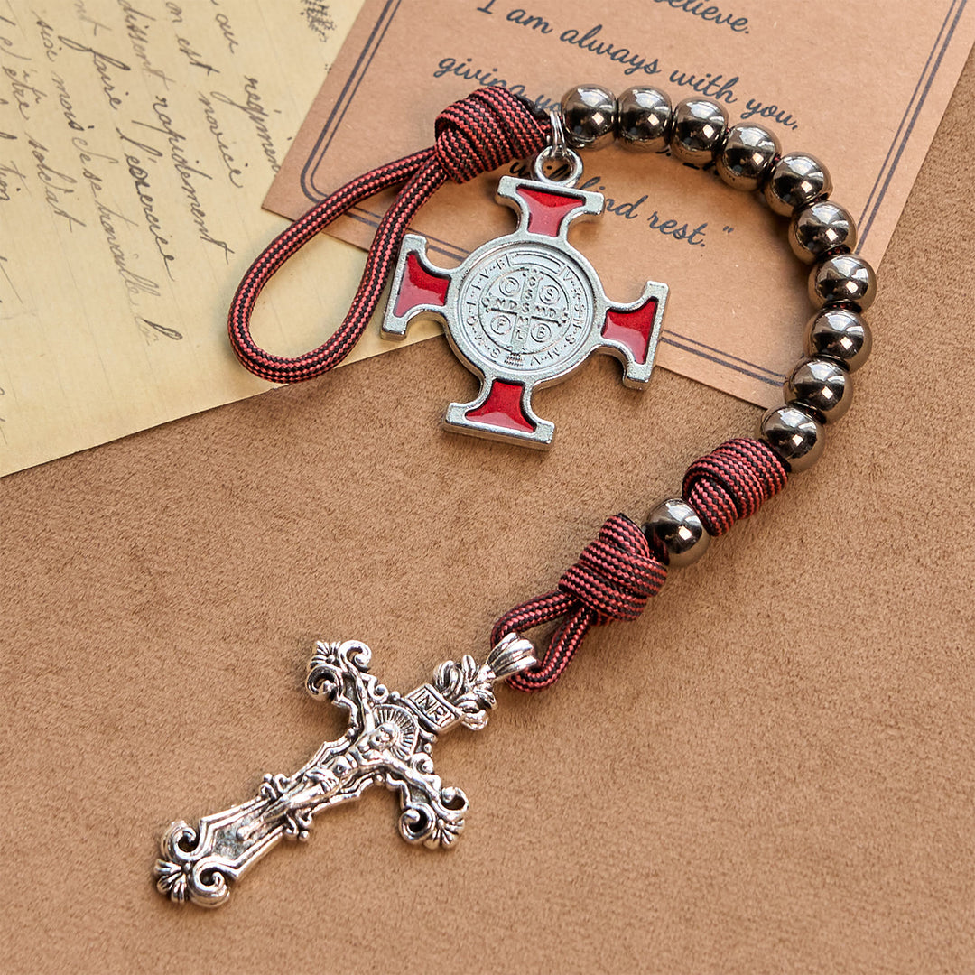 Christianartworkshop Tragbarer Paracord-Taschenrosenkranz für jeden Ort mit Kruzifix und Hl. Benedikt: Glaube für jeden Ort - image 3
