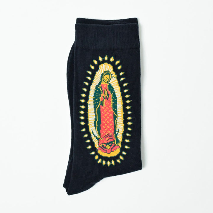 Christianartworkshop Schwarze religiöse Unisex-Crew-Socken mit der Jungfrau von Guadalupe: Retro-Design, exklusives Glaubensflair - image 8