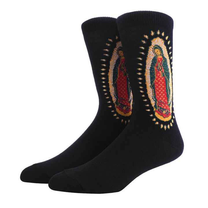 Christianartworkshop Schwarze religiöse Unisex-Crew-Socken mit der Jungfrau von Guadalupe: Retro-Design, exklusives Glaubensflair - image 6
