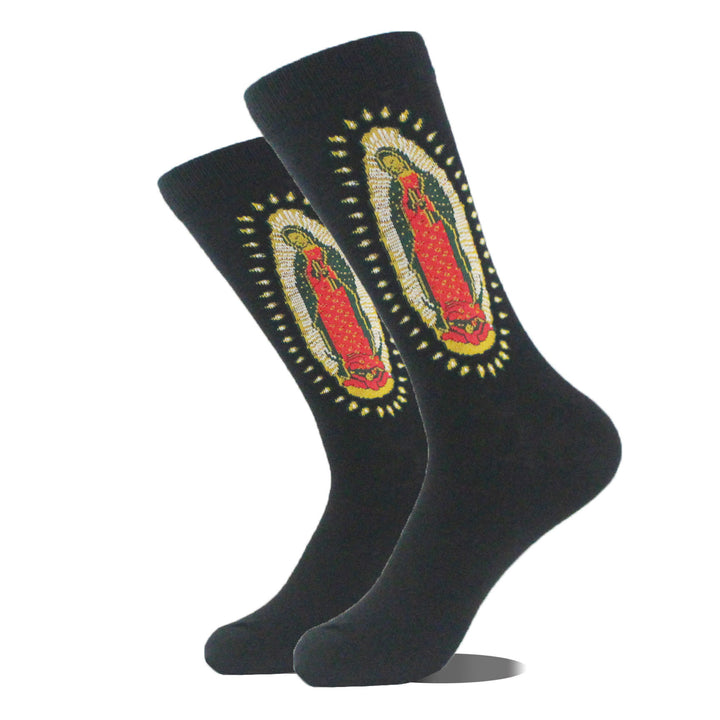 Christianartworkshop Schwarze religiöse Unisex-Crew-Socken mit der Jungfrau von Guadalupe: Retro-Design, exklusives Glaubensflair - image 7