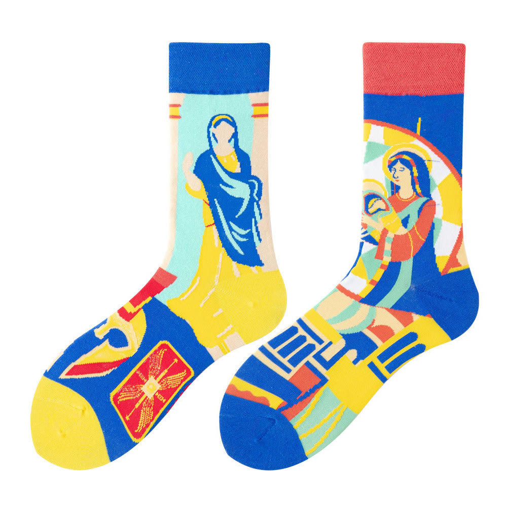 Christianartworkshop Bunte religiöse Kunst Jungfrau Maria Unisex-Socken: Retro-Design, exklusives Glaubensflair - image 3