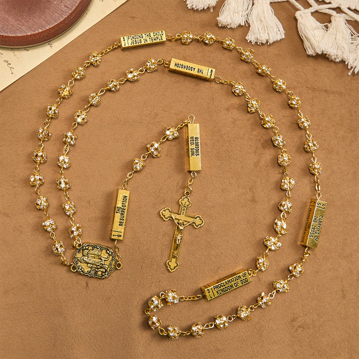 Christianartworkshop Rosenkranz „Unsere Liebe Frau von Fátima“ und Kruzifix aus 8 mm runden goldenen Metall-Edelsteinen, Legierungskette - image 6