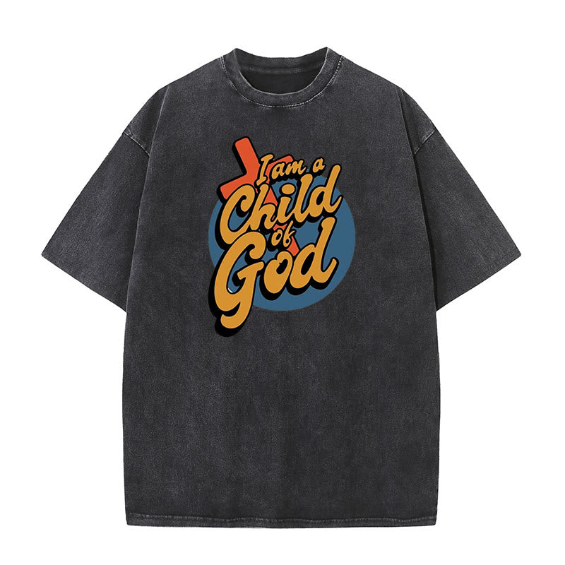 Christianartworkshop Unisex-T-Shirt im Vintage-Stil „I am a Child of God“, gewaschen - Schwarz - 5XL - image 1
