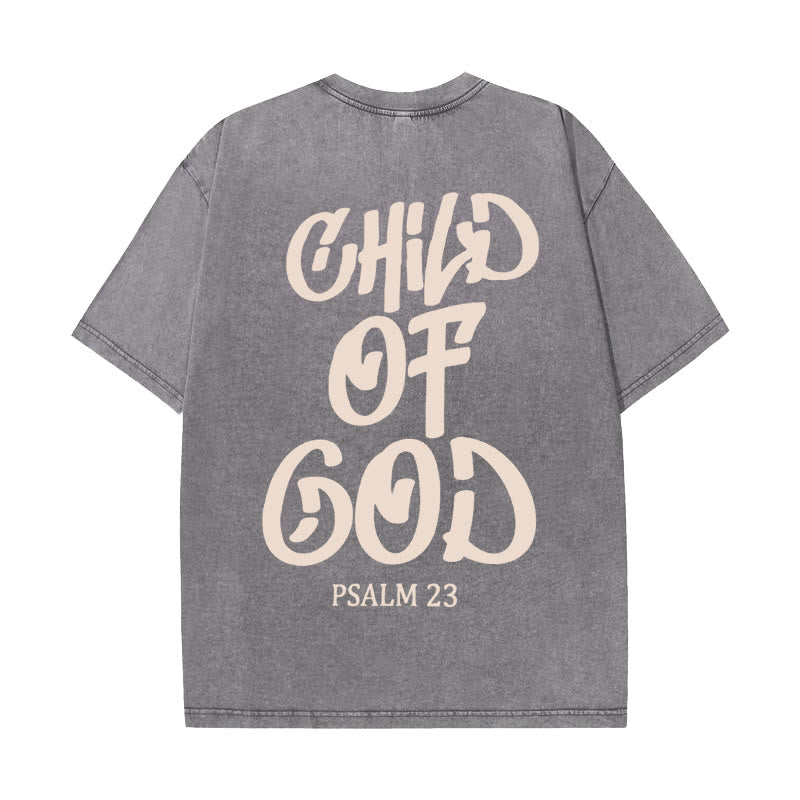 Christianartworkshop Schickes, spirituelles Kind Gottes, Psalm 23, gewaschenes Unisex-T-Shirt - Grau - 5XL - image 0