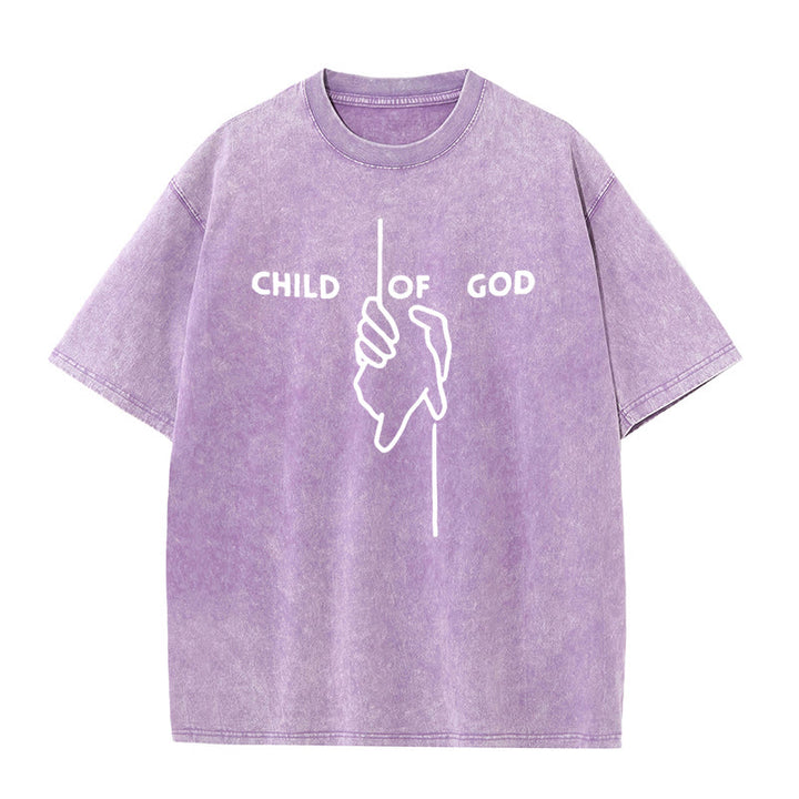 Christianartworkshop Künstlerisches Kind Gottes Unisex gewaschenes T-Shirt: Hand - Kreuz-Design und ewiger Glaube - Lila - 5XL - image 8