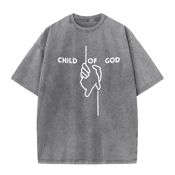 Christianartworkshop Künstlerisches Kind Gottes Unisex gewaschenes T-Shirt: Hand - Kreuz-Design und ewiger Glaube - Grau - 5XL - image 6