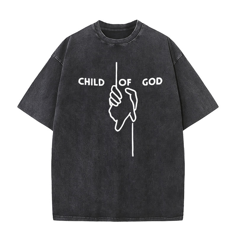 Christianartworkshop Künstlerisches Kind Gottes Unisex gewaschenes T-Shirt: Hand - Kreuz-Design und ewiger Glaube - Schwarz - 5XL - image 1