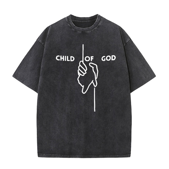 Christianartworkshop Künstlerisches Kind Gottes Unisex gewaschenes T-Shirt: Hand - Kreuz-Design und ewiger Glaube - Schwarz - 5XL - image 1