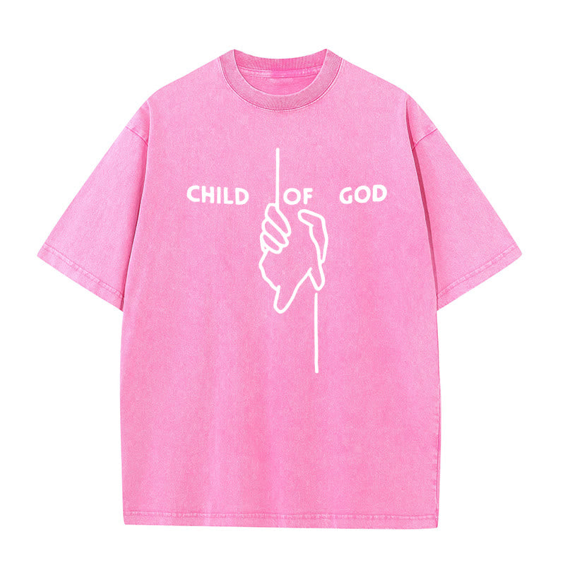 Christianartworkshop Künstlerisches Kind Gottes Unisex gewaschenes T-Shirt: Hand - Kreuz-Design und ewiger Glaube - Rosa - 5XL - image 12