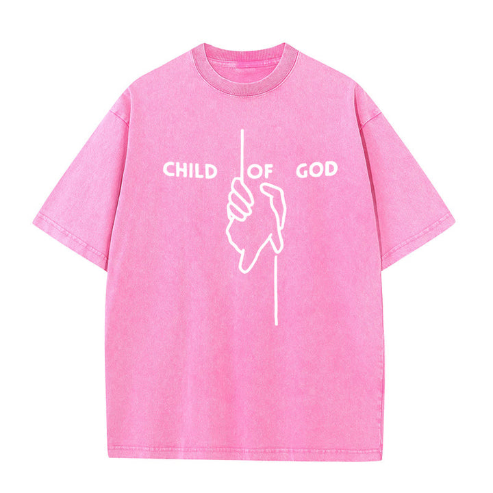 Christianartworkshop Künstlerisches Kind Gottes Unisex gewaschenes T-Shirt: Hand - Kreuz-Design und ewiger Glaube - Rosa - 5XL - image 12