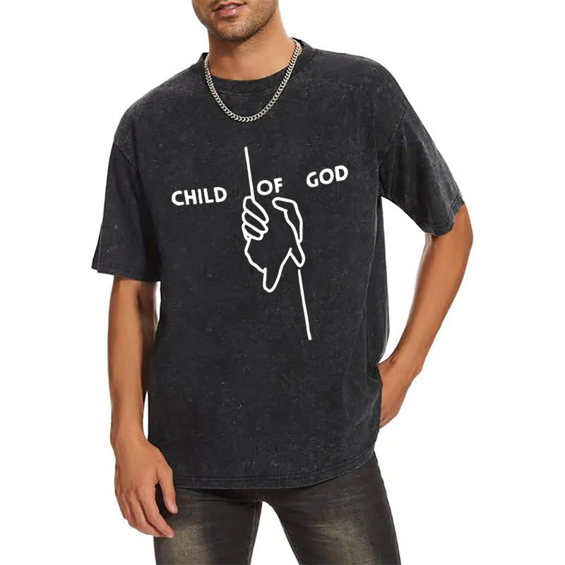 Christianartworkshop Künstlerisches Kind Gottes Unisex gewaschenes T-Shirt: Hand - Kreuz-Design und ewiger Glaube - image 2