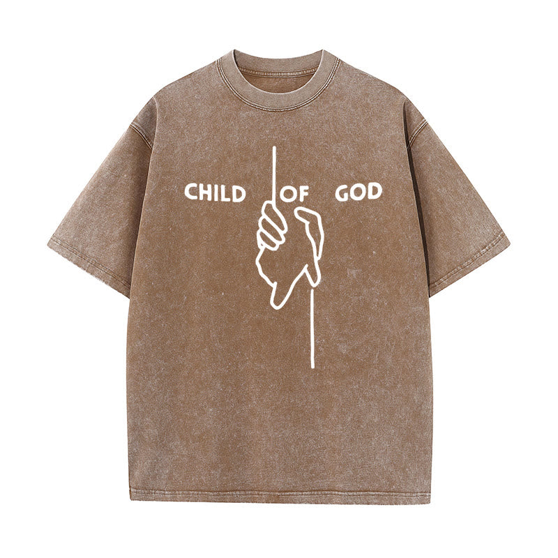 Christianartworkshop Künstlerisches Kind Gottes Unisex gewaschenes T-Shirt: Hand - Kreuz-Design und ewiger Glaube - Kaffee - 5XL - image 9