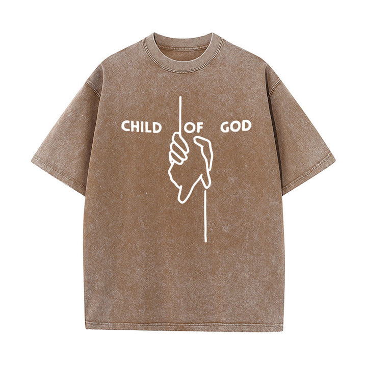 Christianartworkshop Künstlerisches Kind Gottes Unisex gewaschenes T-Shirt: Hand - Kreuz-Design und ewiger Glaube - Kaffee - 5XL - image 9