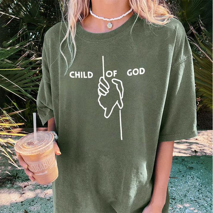Christianartworkshop Künstlerisches Kind Gottes Unisex gewaschenes T-Shirt: Hand - Kreuz-Design und ewiger Glaube - image 5
