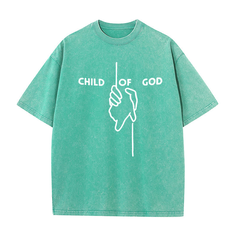 Christianartworkshop Künstlerisches Kind Gottes Unisex gewaschenes T-Shirt: Hand - Kreuz-Design und ewiger Glaube - Grün - 5XL - image 11