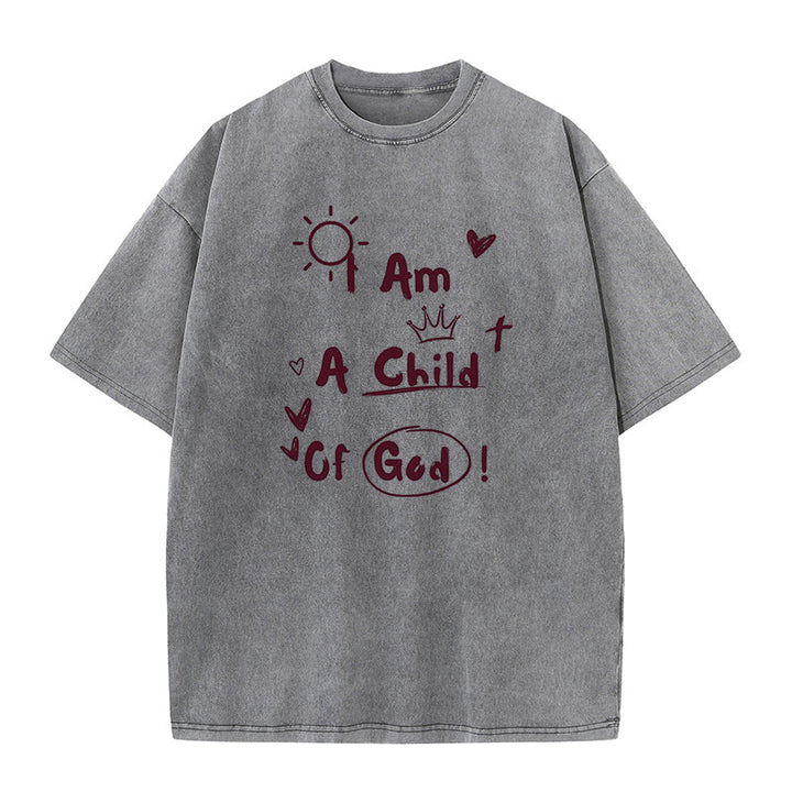 Christianartworkshop Lebendiger Doodle-Stil Ich bin ein Kind Gottes, gewaschenes T-Shirt - Grau - 5XL - image 7