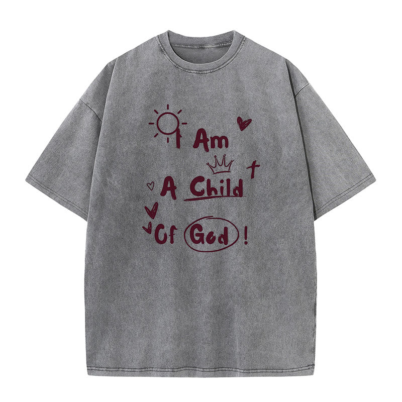 Christianartworkshop Lebendiger Doodle-Stil Ich bin ein Kind Gottes, gewaschenes T-Shirt - Grau - 5XL - image 6