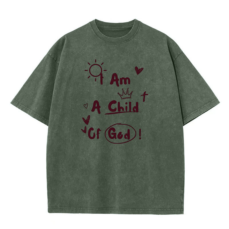 Christianartworkshop Lebendiger Doodle-Stil Ich bin ein Kind Gottes, gewaschenes T-Shirt - Armeegrün - 5XL - image 4