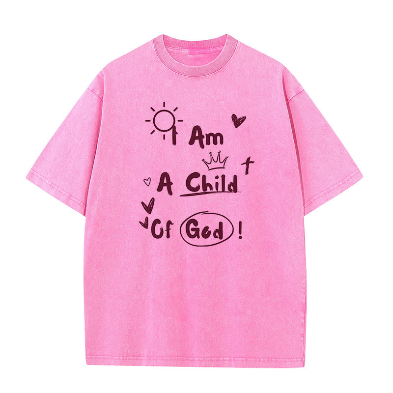Christianartworkshop Lebendiger Doodle-Stil Ich bin ein Kind Gottes, gewaschenes T-Shirt - Rosa - 5XL - image 12