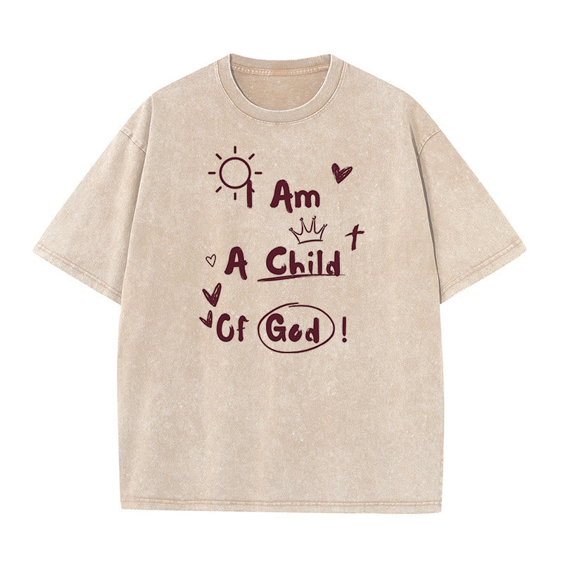 Christianartworkshop Lebendiger Doodle-Stil Ich bin ein Kind Gottes, gewaschenes T-Shirt - Aprikose - 5XL - image 1