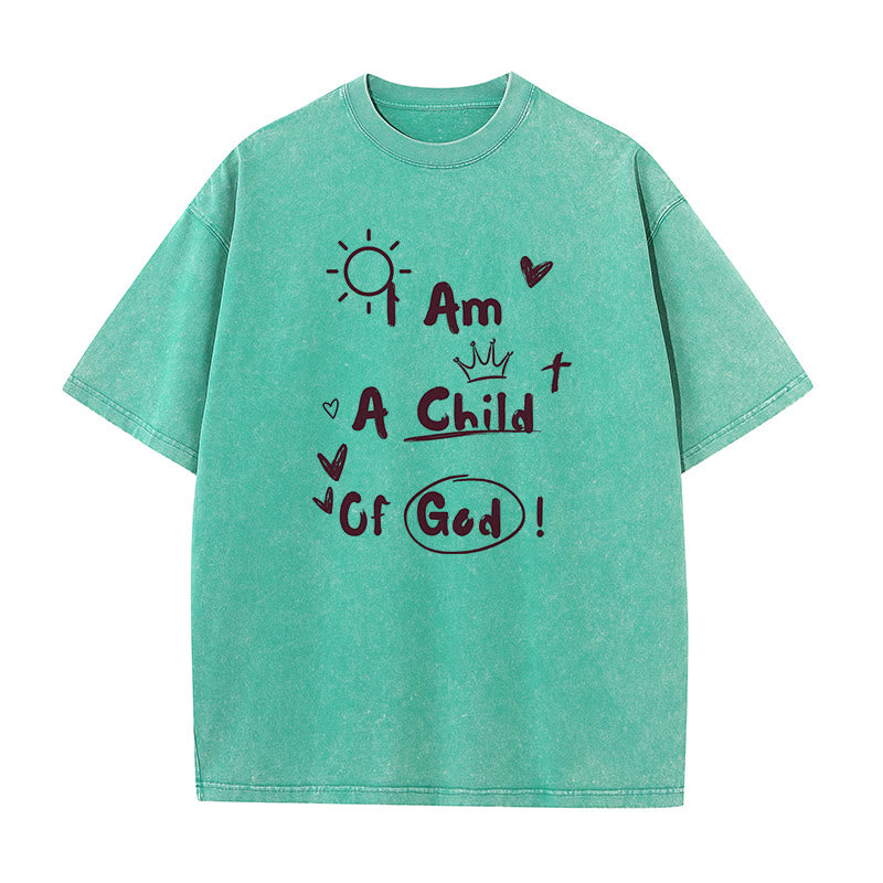 Christianartworkshop Lebendiger Doodle-Stil Ich bin ein Kind Gottes, gewaschenes T-Shirt - Grün - 5XL - image 11