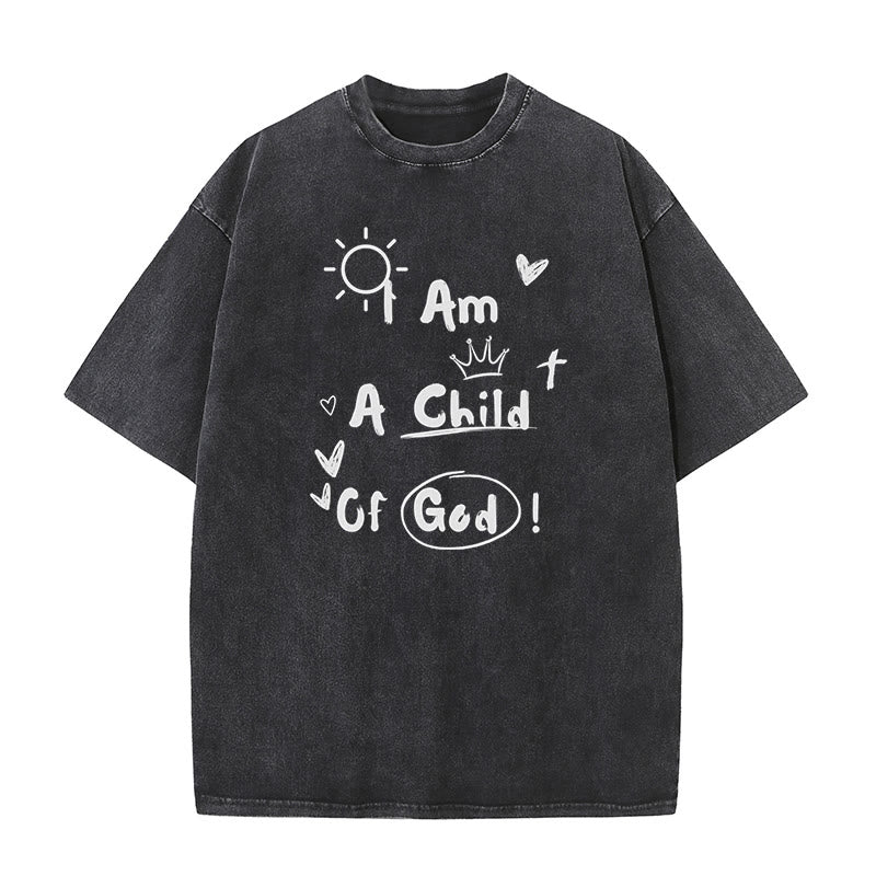 Christianartworkshop Lebendiger Doodle-Stil Ich bin ein Kind Gottes, gewaschenes T-Shirt - Schwarz - 5XL - image 2