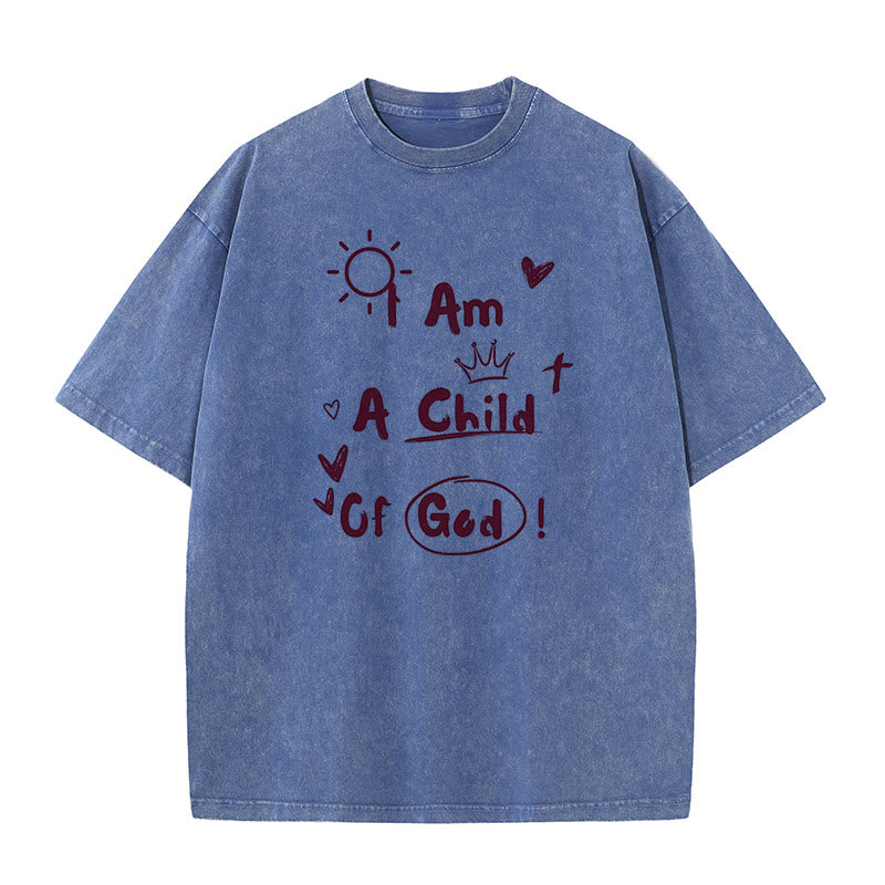 Christianartworkshop Lebendiger Doodle-Stil Ich bin ein Kind Gottes, gewaschenes T-Shirt - Blau - 5XL - image 7