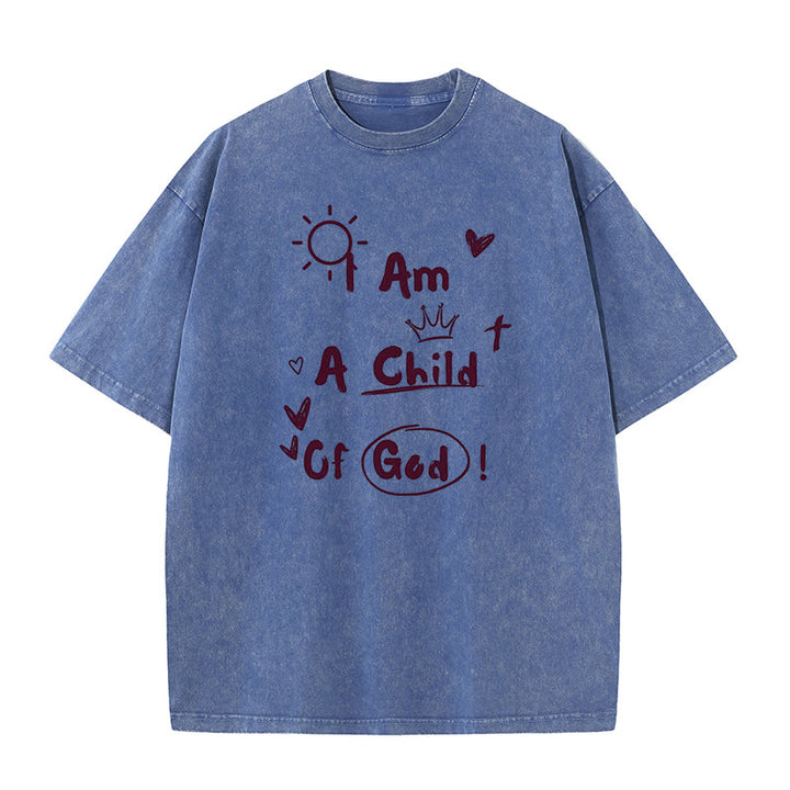 Christianartworkshop Lebendiger Doodle-Stil Ich bin ein Kind Gottes, gewaschenes T-Shirt - Blau - 5XL - image 7