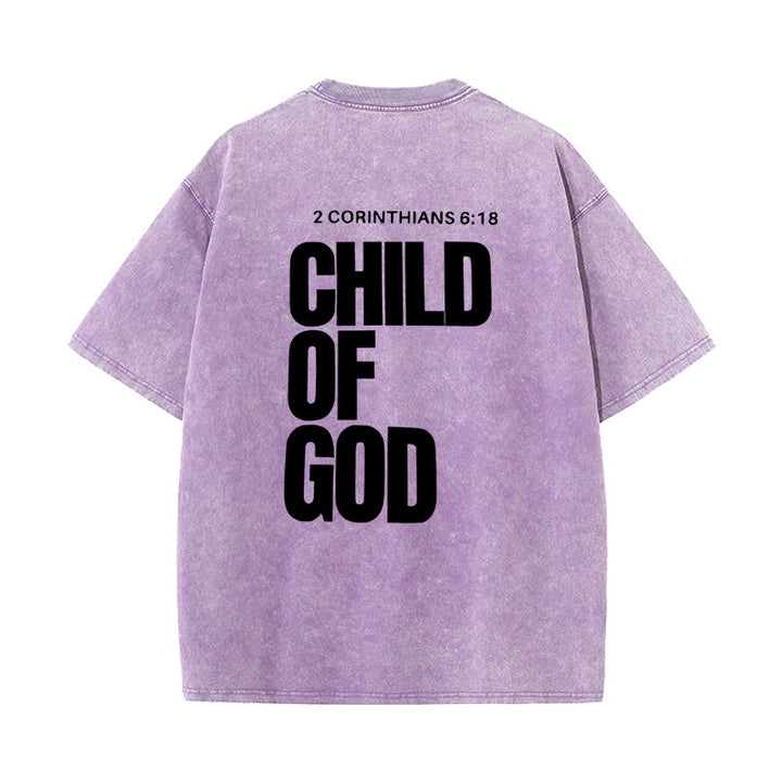 Christianartworkshop Minimalistisches Child of God Unisex Washed T-Shirt: Mutiger Glaube an sauberes Design - Lila - 5XL - image 11
