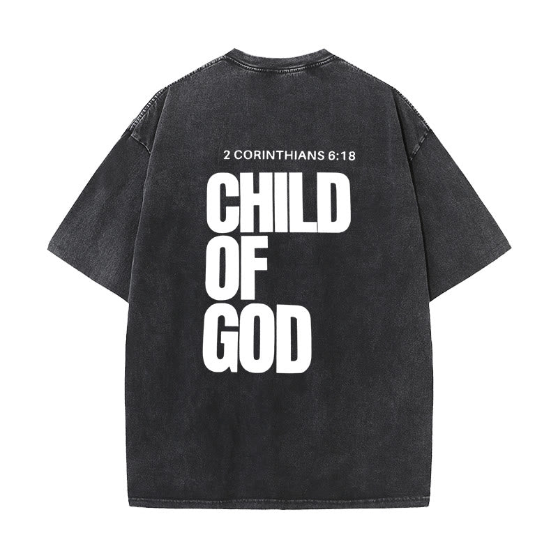 Christianartworkshop Minimalistisches Child of God Unisex Washed T-Shirt: Mutiger Glaube an sauberes Design - Schwarz - 5XL - image 0