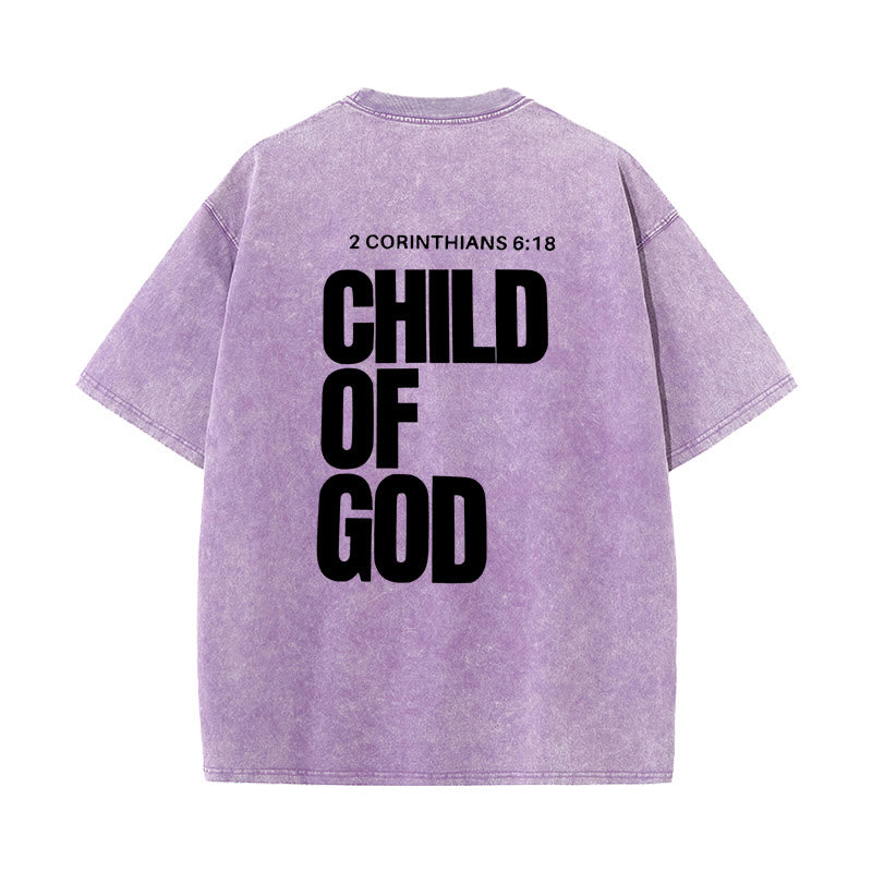 Christianartworkshop Minimalistisches Child of God Unisex Washed T-Shirt: Mutiger Glaube an sauberes Design - Lila - 5XL - image 12