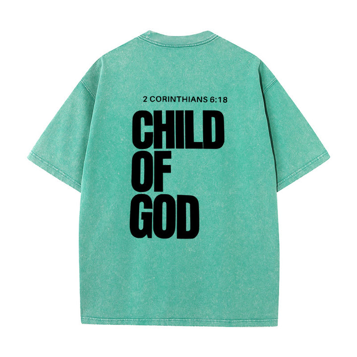 Christianartworkshop Minimalistisches Child of God Unisex Washed T-Shirt: Mutiger Glaube an sauberes Design - Grün - 5XL - image 18