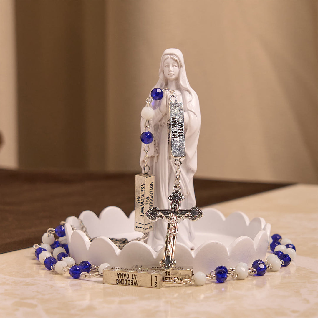 Christianartworkshop Blau-Weiße Glasperlen Kruzifix Jesus Rosenkranz