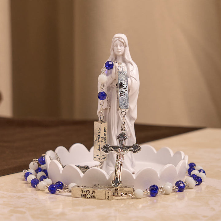 Christianartworkshop Blau-Weiße Glasperlen Kruzifix Jesus Rosenkranz