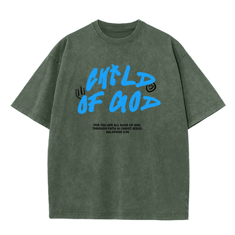Christianartworkshop Lebendiger Graffiti-Stil Child of God Unisex Washed T-Shirt - Armeegrün - 5XL - image 4