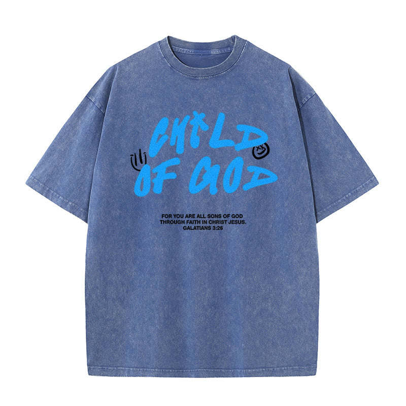 Christianartworkshop Lebendiger Graffiti-Stil Child of God Unisex Washed T-Shirt - Blau - 5XL - image 7
