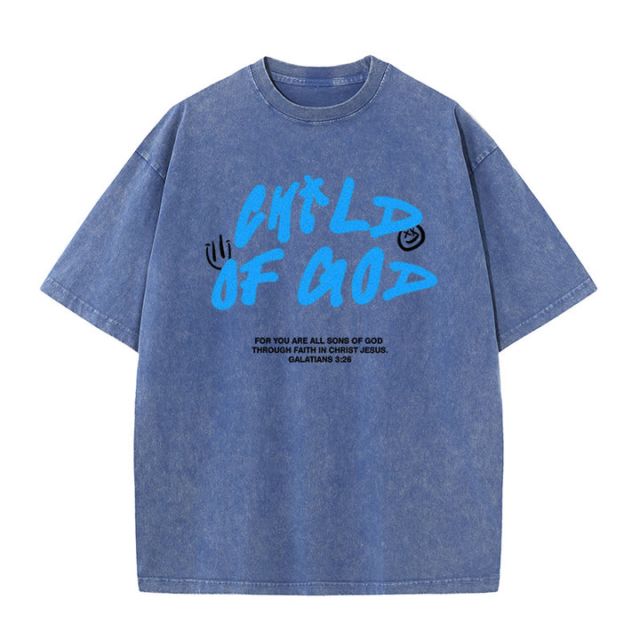 Christianartworkshop Lebendiger Graffiti-Stil Child of God Unisex Washed T-Shirt - Blau - 5XL - image 7