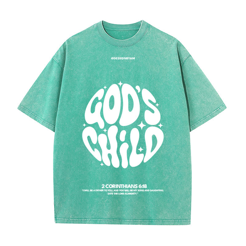 Christianartworkshop Unisex-T-Shirt im Retro-Psychedelic-Stil, Child of God, gewaschen - Grün - 5XL - image 0