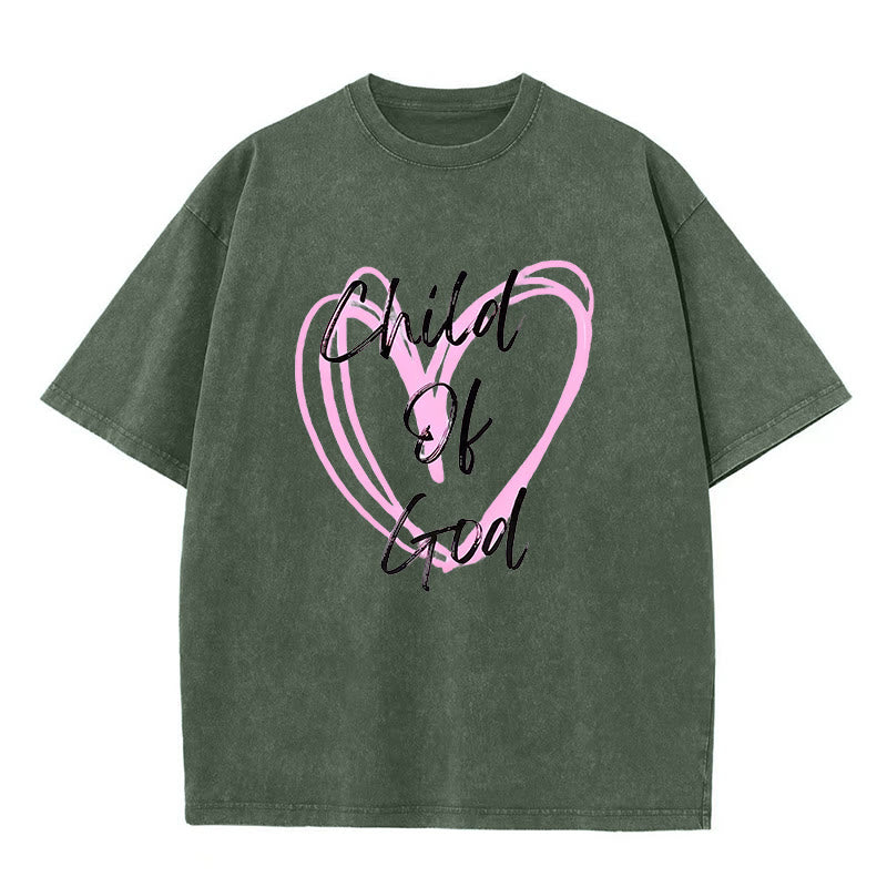 Christianartworkshop Romantisches Kind Gottes mit Heiligem Herzen Unisex gewaschenes T-Shirt - Armeegrün - 5XL - image 4