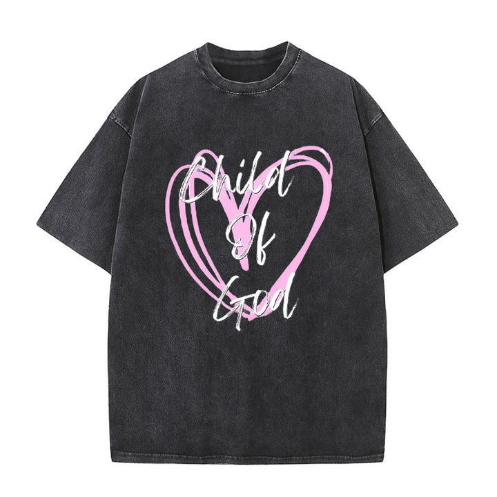 Christianartworkshop Romantisches Kind Gottes mit Heiligem Herzen Unisex gewaschenes T-Shirt - Schwarz - 5XL - image 1