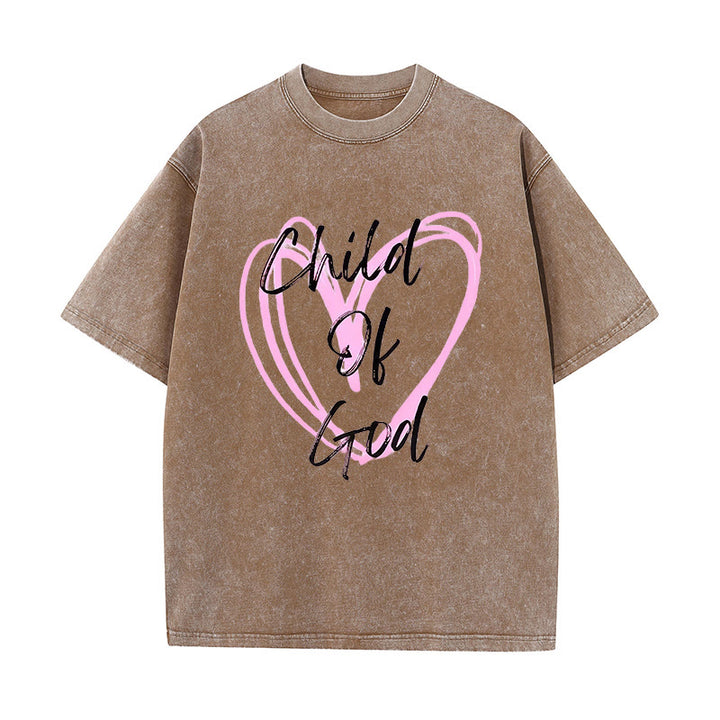 Christianartworkshop Romantisches Kind Gottes mit Heiligem Herzen Unisex gewaschenes T-Shirt - Kaffee - 5XL - image 10